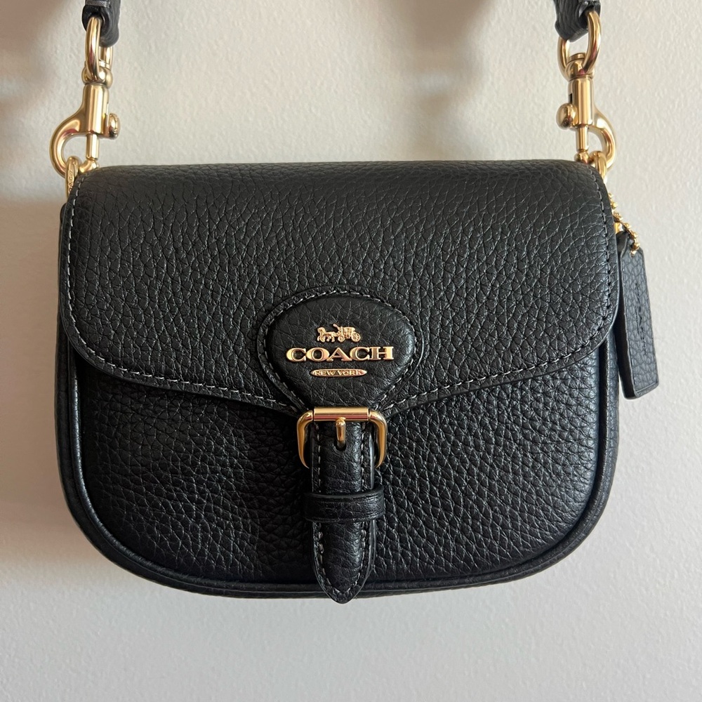 Coach Amelia Small Black Pebbled Leather Crossbody Bag - Picture 1 of 10